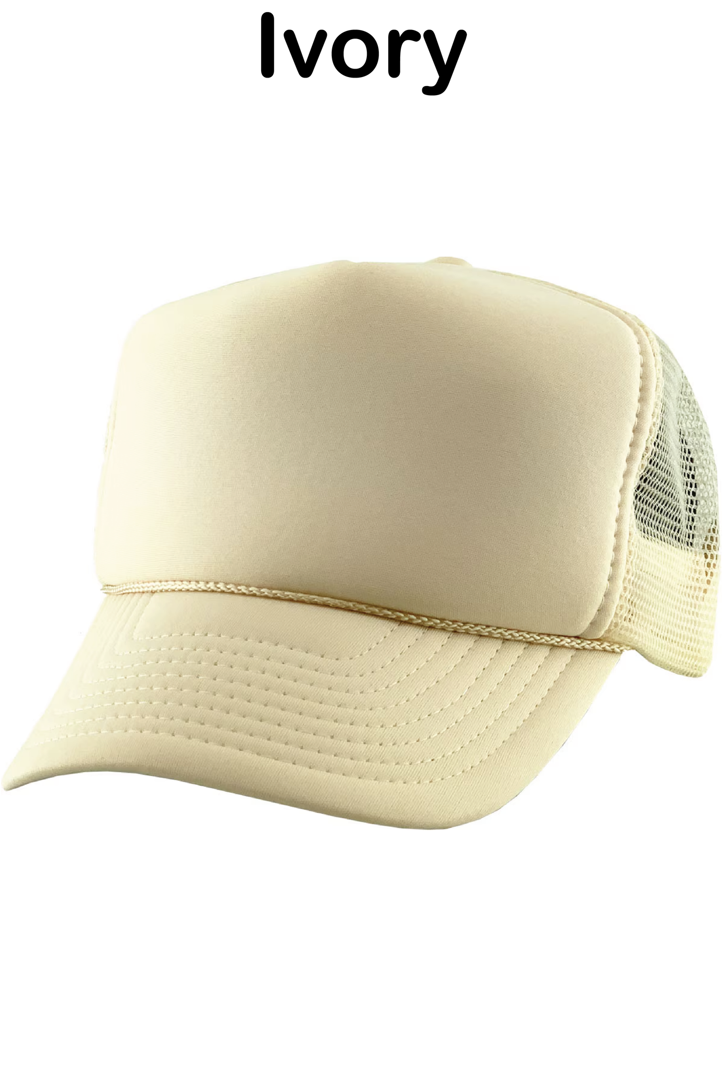 Ivory baseball cap with mesh back on a white background