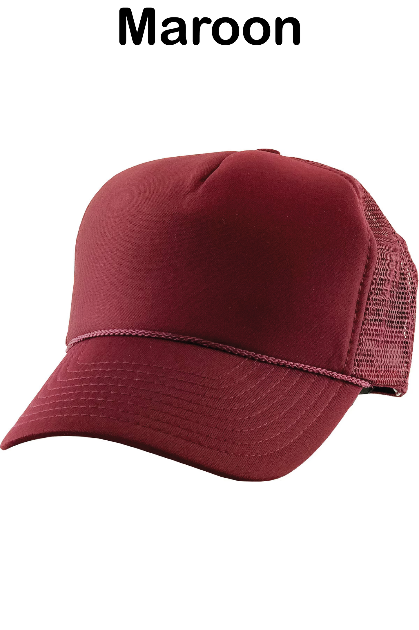 Maroon baseball cap on a white background with 'Maroon' text above.