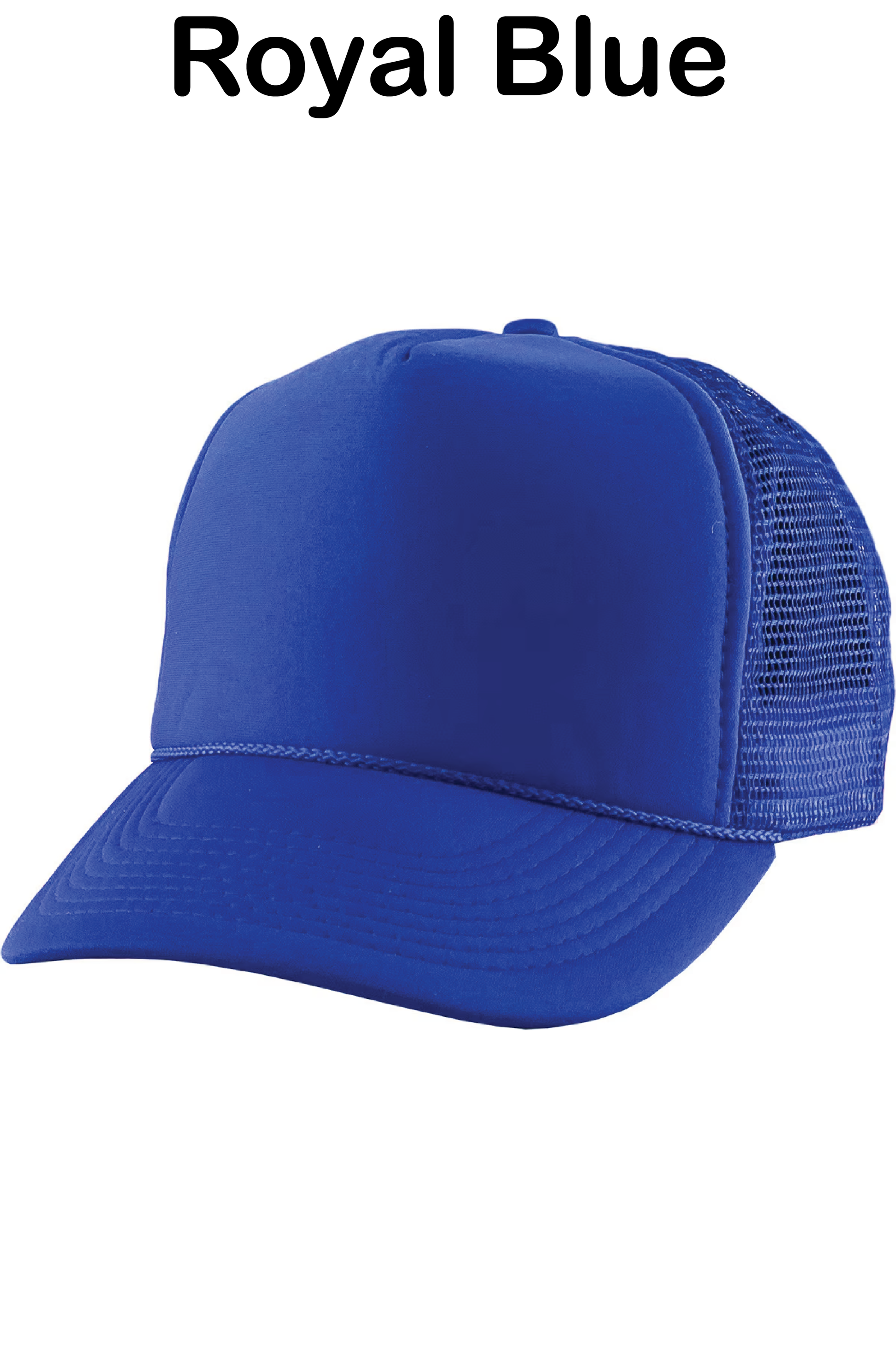 Royal blue cap with mesh back on a white background