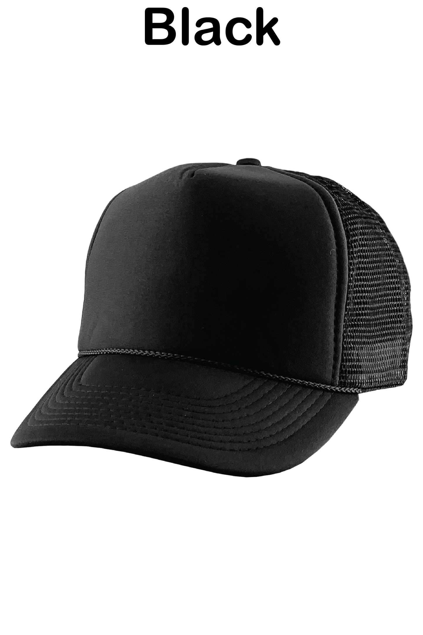 Black trucker cap on a white background