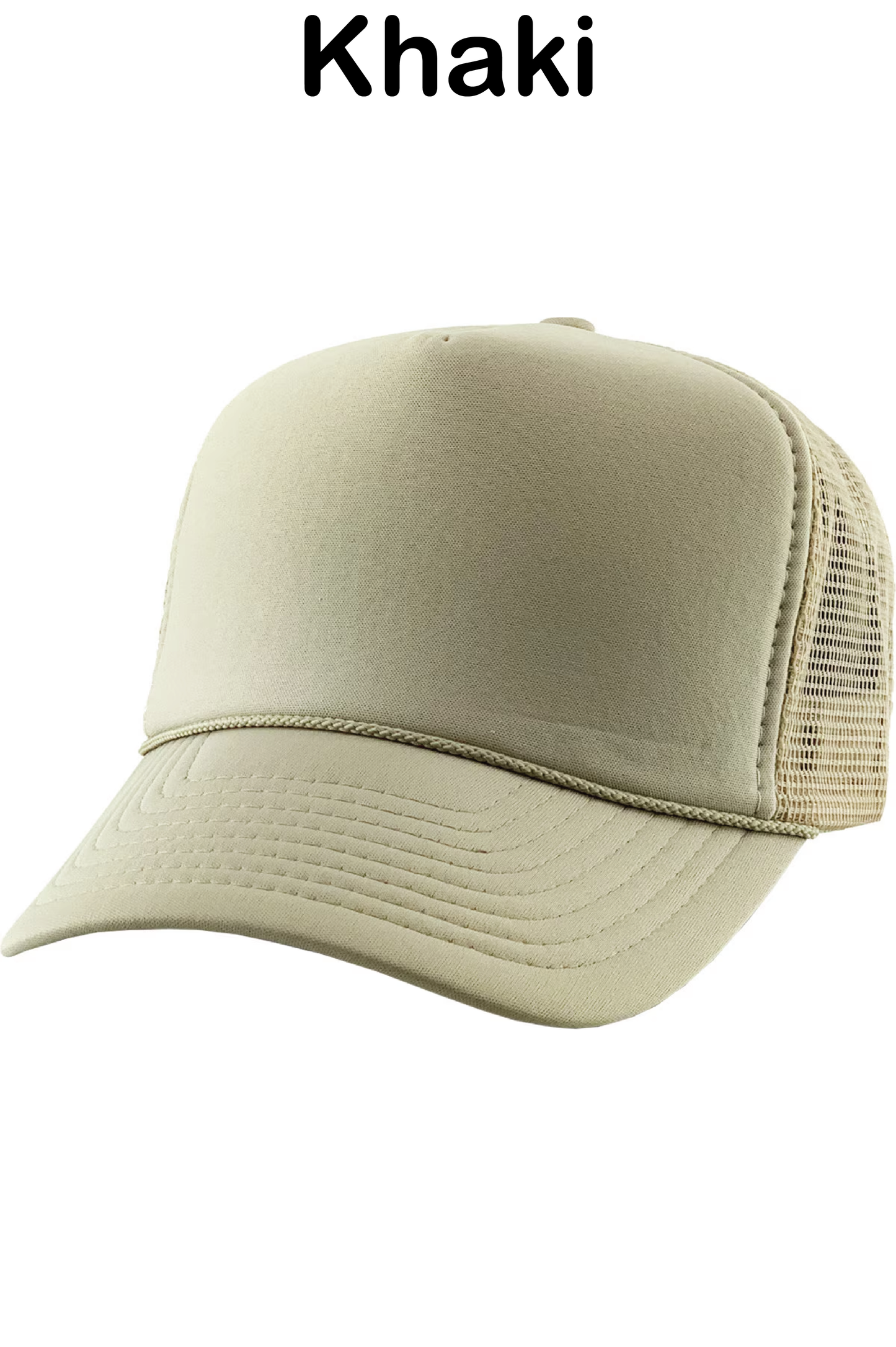 Khaki cap with mesh back on a white background