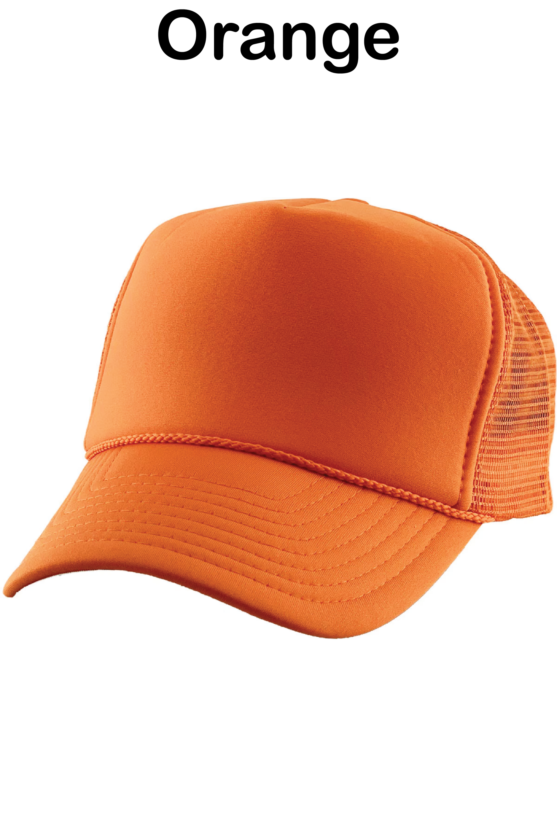 Orange cap with mesh back on a white background