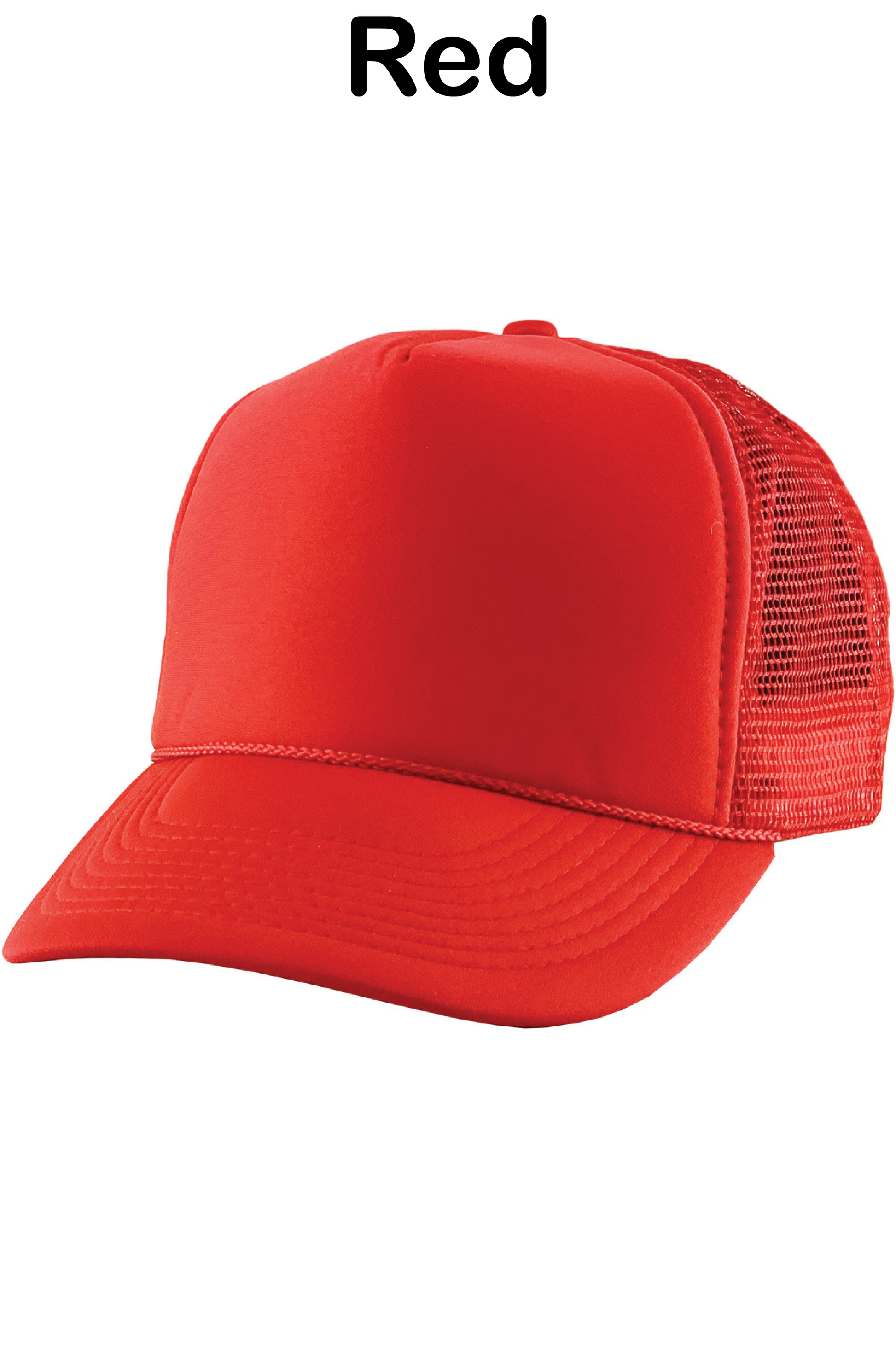 Red cap with mesh back on a white background