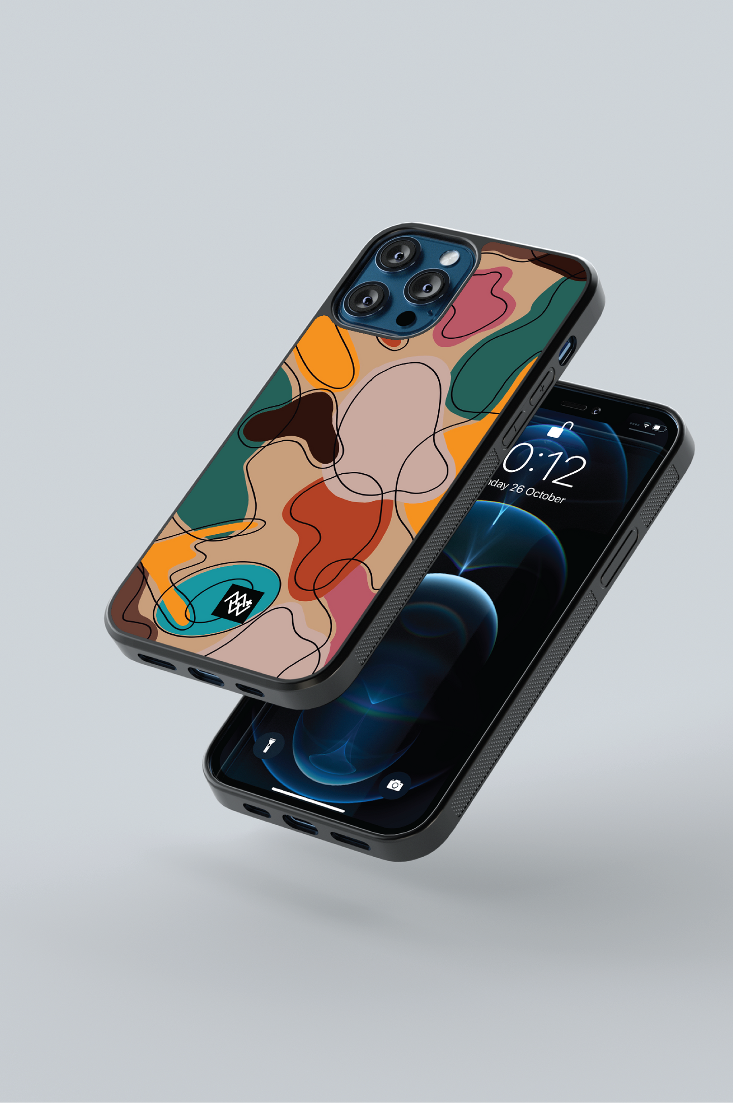 custom phone case, premium phone case, durable materials, precise cutouts, raised edges, abstract multicolor design, environmentally friendly, low environmental impact materials, wide range of phone models, unique style.
