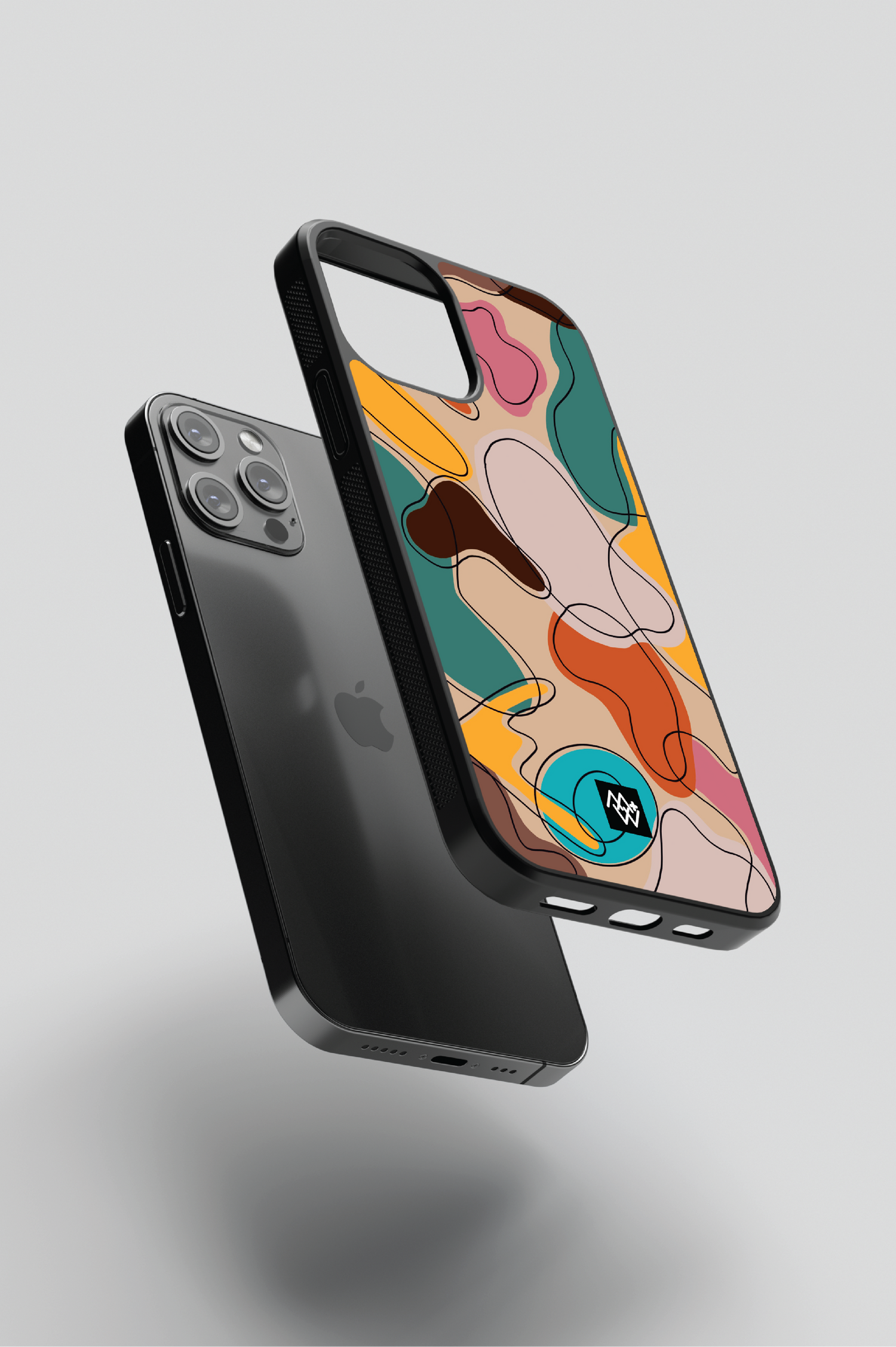 custom phone case, premium phone case, durable materials, precise cutouts, raised edges, abstract multicolor design, environmentally friendly, low environmental impact materials, wide range of phone models, unique style.