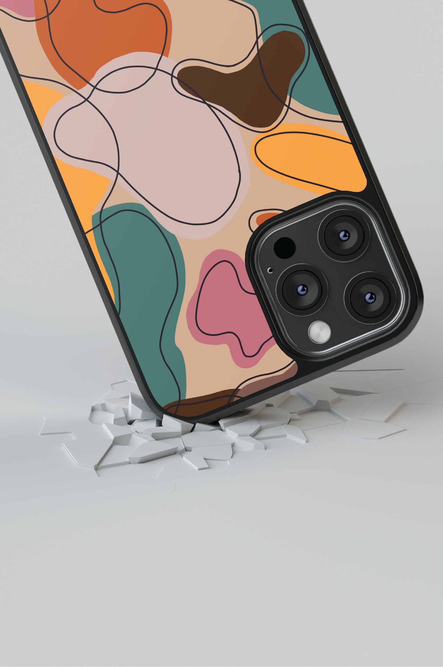 custom phone case, premium phone case, durable materials, precise cutouts, raised edges, abstract multicolor design, environmentally friendly, low environmental impact materials, wide range of phone models, unique style.